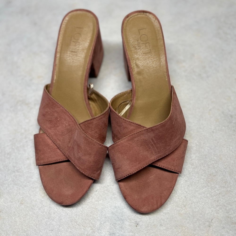 LOFT Outlet Size 9M Pink Greer Mule Crisscross Suede Sandals